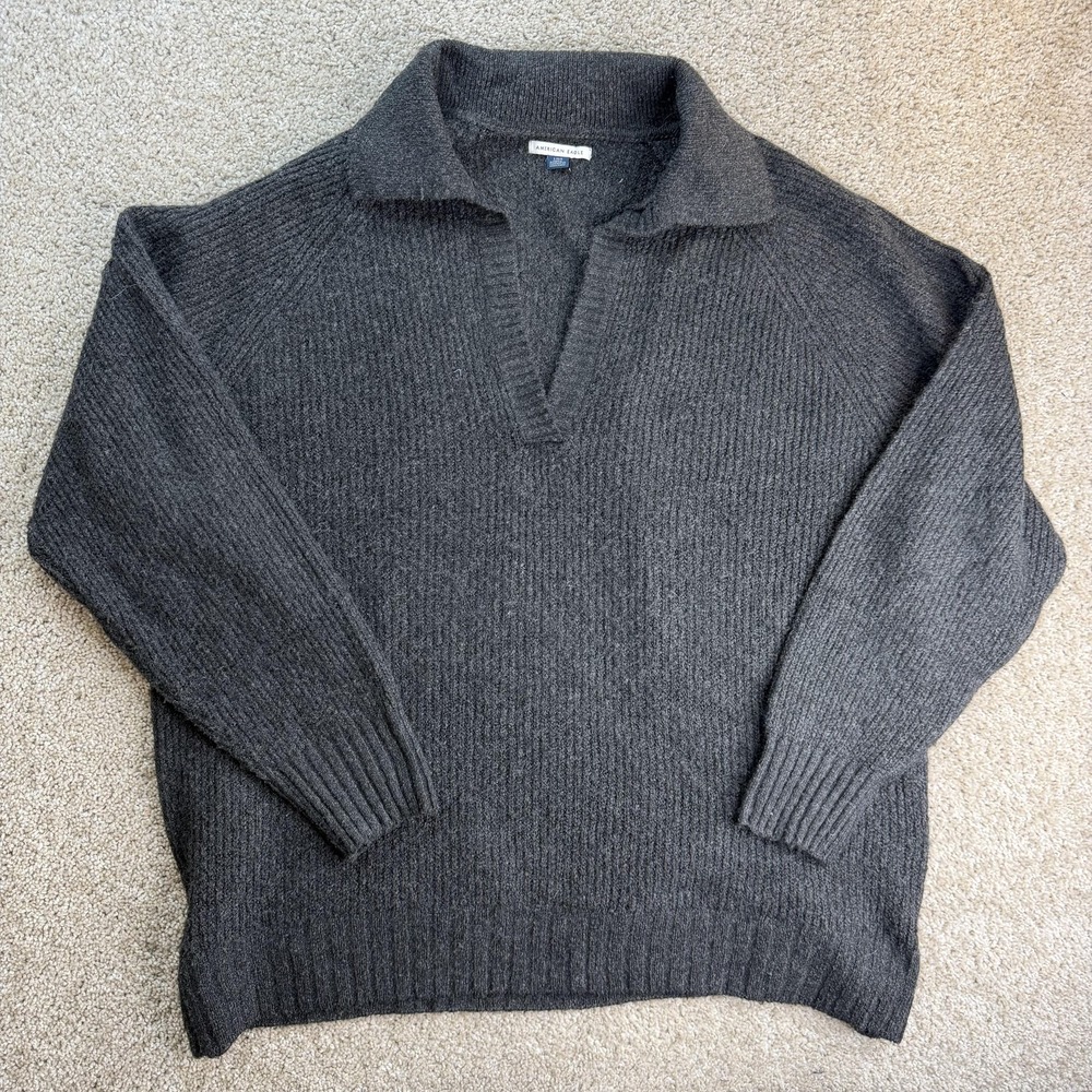 American Eagle Outfitters Sweater Mens Large Gray Collared Knit Pullover Casual